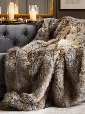 NEW in bag! Rh restoration hardware Ultimate Faux Fur Throw - Timber Wolf